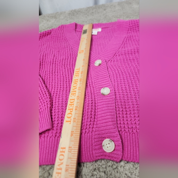 Girls' Short Waffle Button-Front Sweater - Cat & Jack Dark Pink M(8) - Picture 10 of 12